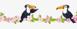 卡通手绘可爱鹦鹉站立藤树花朵素材
