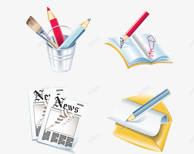 办公图标psd_新图网 https://ixintu.com 书 刷子 办公图标 笔