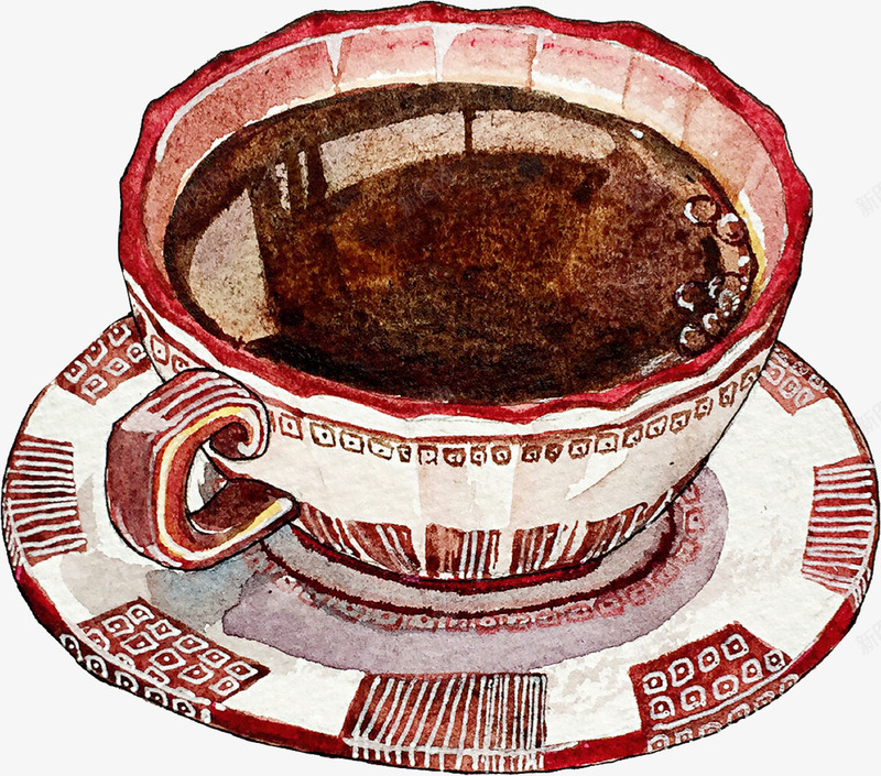 创意复古花纹咖啡图案png免抠素材_新图网 https://ixintu.com 冷饮 创意 卡通 图案 复古 手绘 水彩 绘画 花纹 设计 饮料