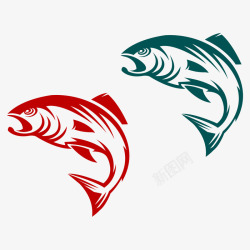 绿色和红色海鱼矢量图素材