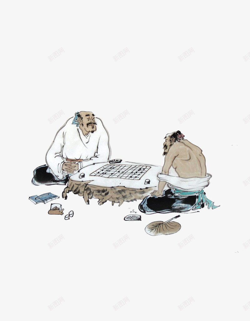 下棋图png免抠素材_新图网 https://ixintu.com 下棋 中国风 古人下棋 对弈 绘画