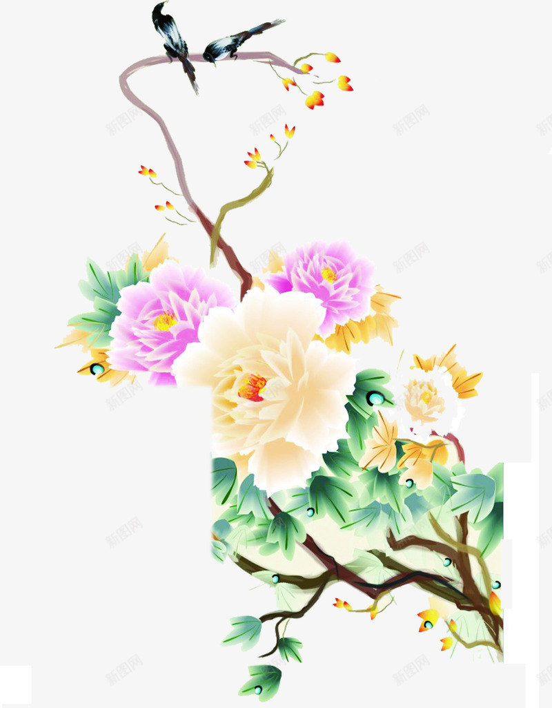 中秋节手绘彩色花朵绿叶png免抠素材_新图网 https://ixintu.com 中秋节 彩色 绿叶 花朵