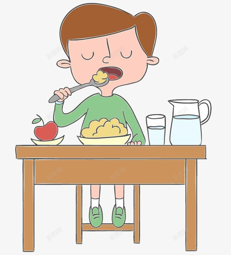 手绘吃饭的小孩psd免抠素材_新图网 https://ixintu.com 吃饭 小孩 手绘画 矢量装饰 装饰