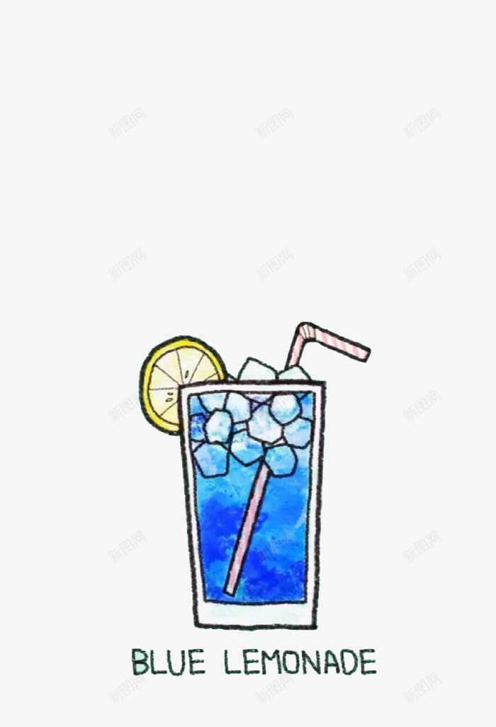 蓝色饮料png免抠素材_新图网 https://ixintu.com 冰块 手绘 柠檬水 蓝色