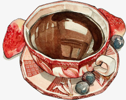 复古红色花纹咖啡图案素材