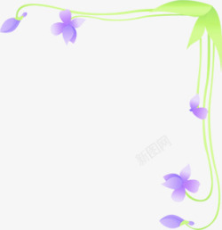 手绘清新绿色花藤紫色花朵素材