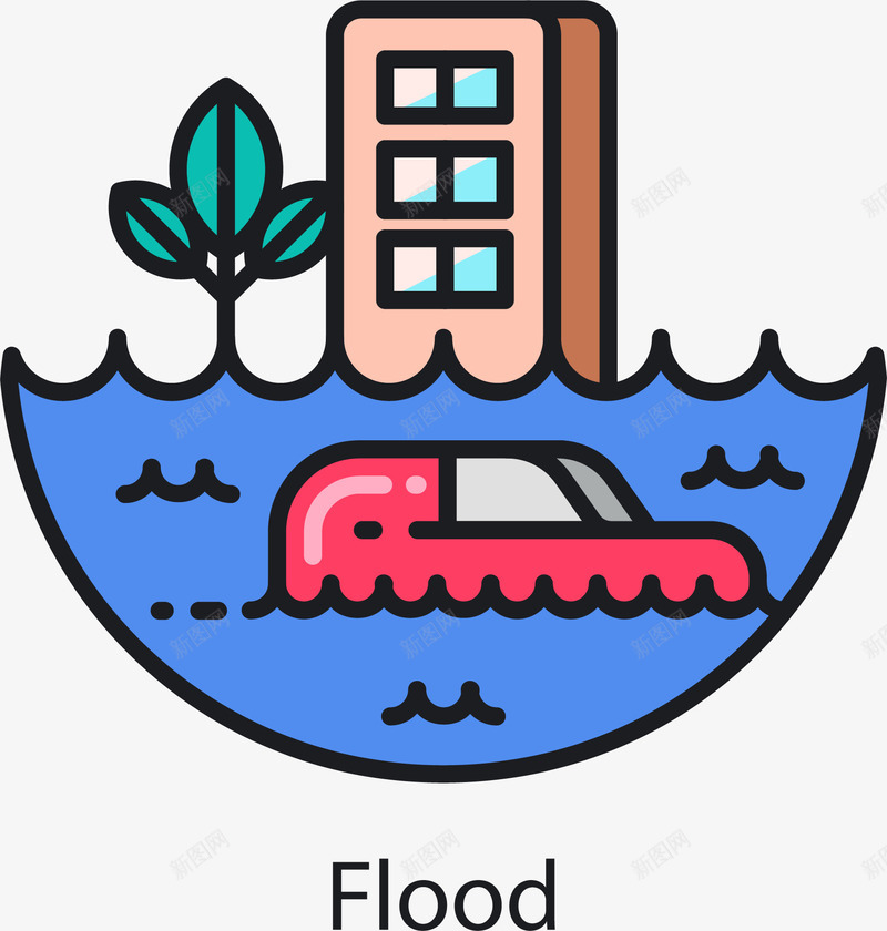 洪涝灾害标图标png_新图网 https://ixintu.com 卡通简约 可持续发展 海洋 灾害 矢量图案 设计图