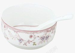 印花瓷碗红色中国风彩釉瓷勺子高清图片
