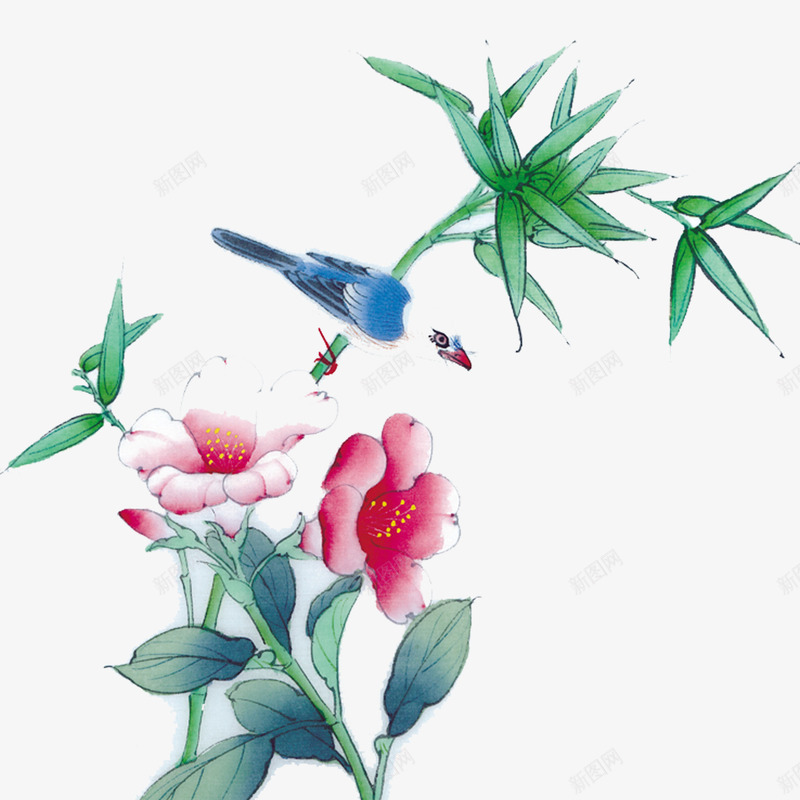 花鸟图png免抠素材_新图网 https://ixintu.com 中国风 小鸟 花朵 花鸟图