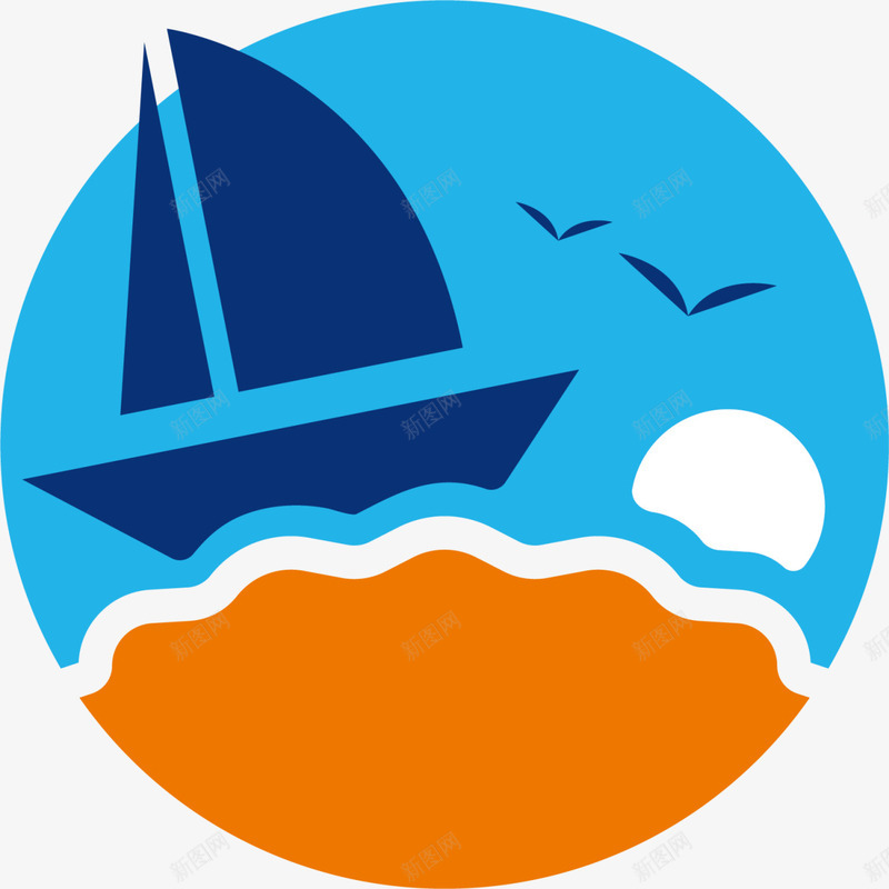 大海帆船蓝色圆形标签png免抠素材_新图网 https://ixintu.com 6月8号 世界海洋日 圆形标签 大海 大海帆船 自然 蓝色标签