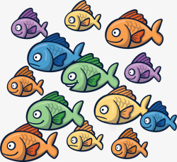 卡通彩色海洋鱼群矢量图素材