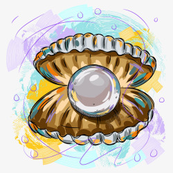 卡通彩绘蚌壳珍珠素材