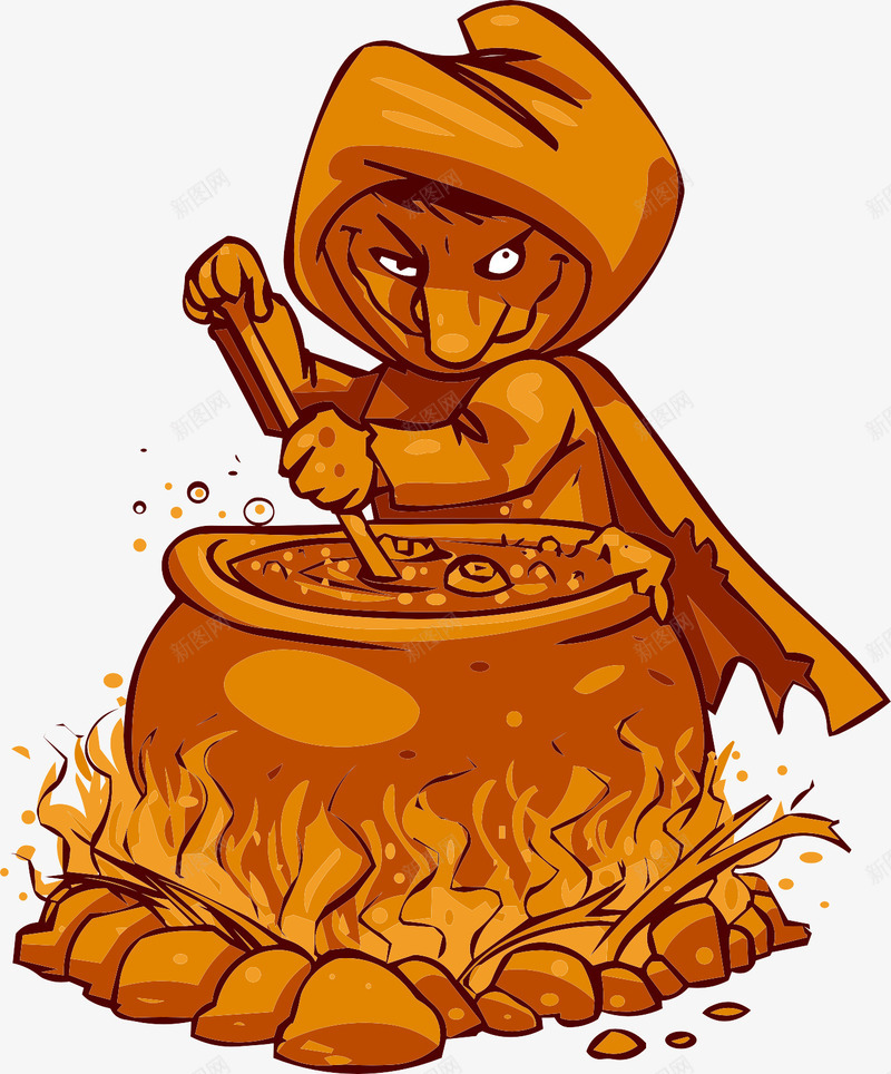 熬汤的巫婆png免抠素材_新图网 https://ixintu.com 巫婆 橙色 火焰 熬汤