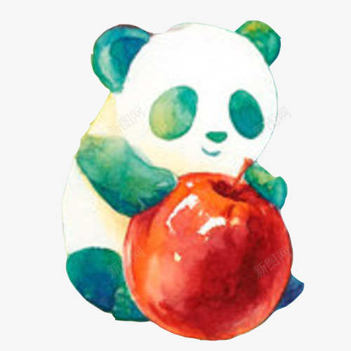 熊猫吃苹果片png免抠素材_新图网 https://ixintu.com 吃水果 国宝 手绘色彩 熊猫 红苹果 黑眼圈