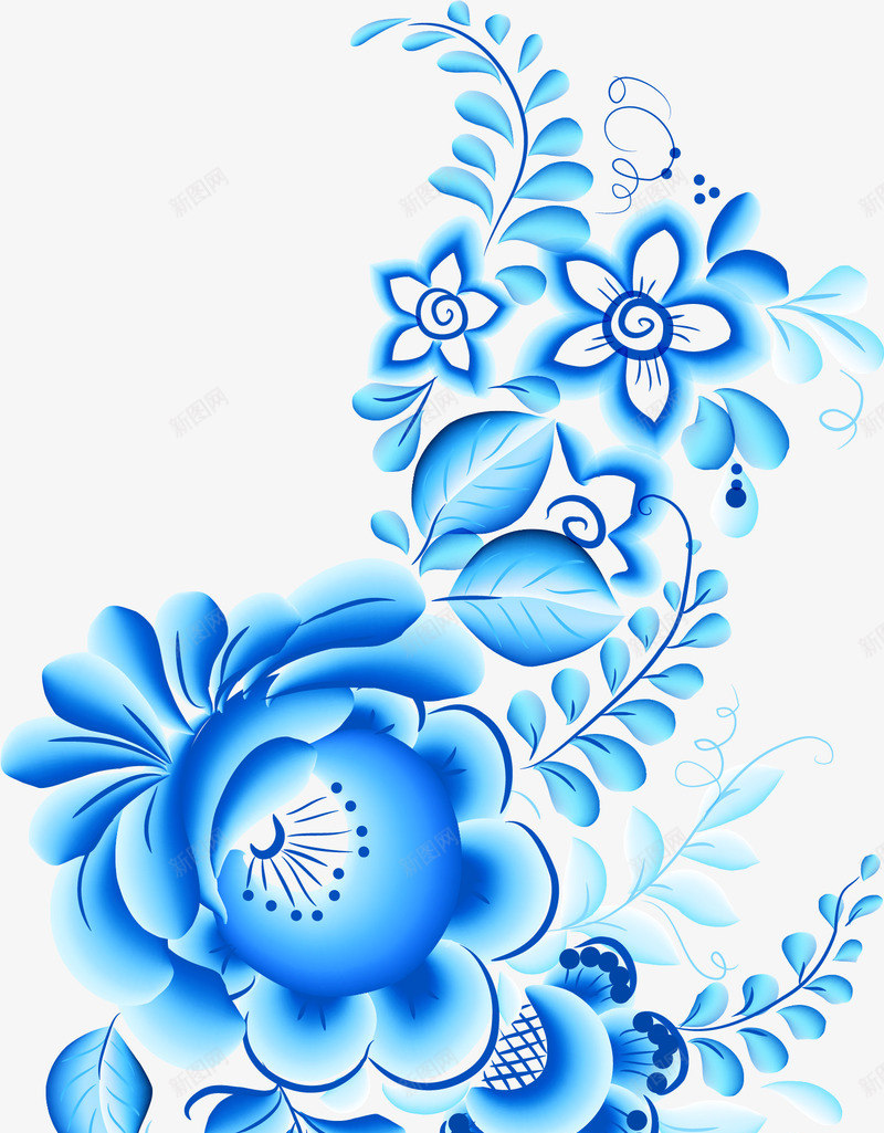 手绘蓝色花朵png免抠素材_新图网 https://ixintu.com 免抠PNG 叶子 手绘 水彩 花朵 蓝色 藤蔓