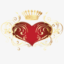 红色爱心和金色皇冠素材