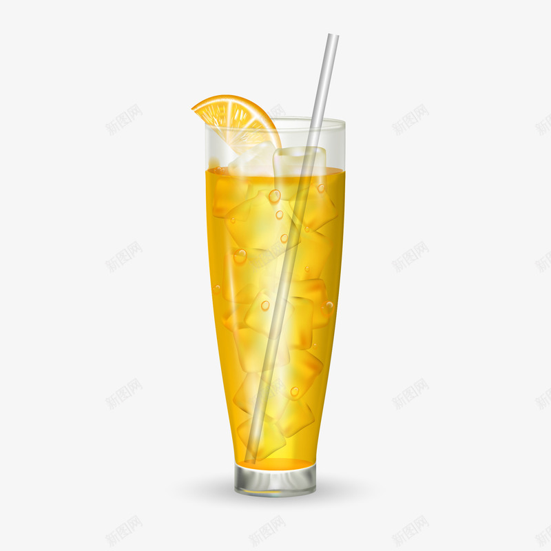 一杯橙汁png免抠素材_新图网 https://ixintu.com 冰块 吸管 橙子 玻璃杯子