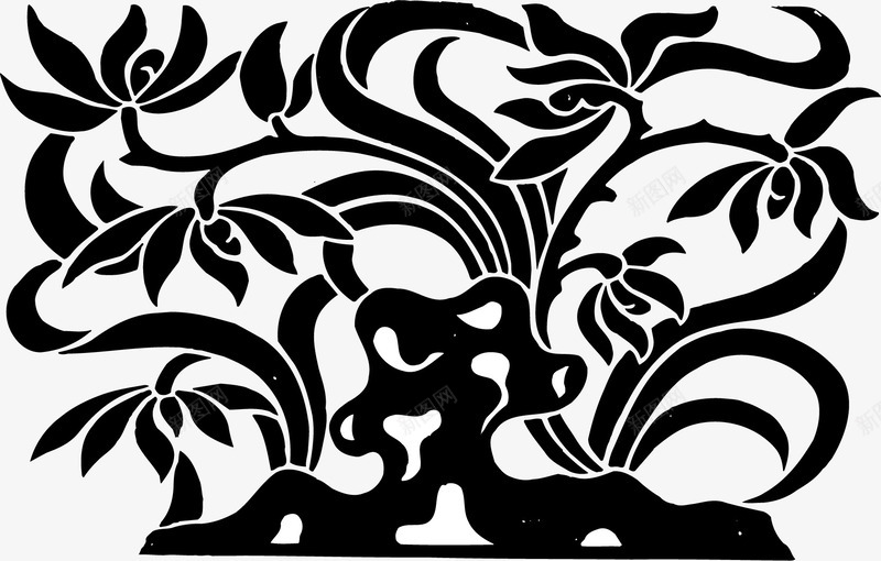 黑白手绘花草图案图标png_新图网 https://ixintu.com 勾花 叶子 填色练习 布料印花 植物 植物图案 植物花朵 绿叶 花朵花卉 花草图案 面料图案 黑白手绘花草图案