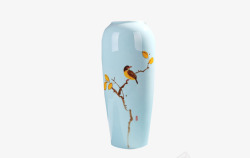 蓝色花鸟图案花瓶素材
