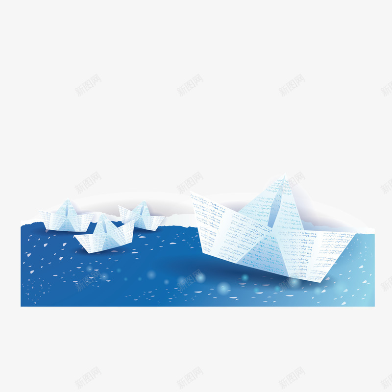 有四艘白色纸船的扁平化海洋矢量图ai免抠素材_新图网 https://ixintu.com 卡通 四艘 扁平化海洋 手绘 白色 纸船 蓝色海洋 矢量图