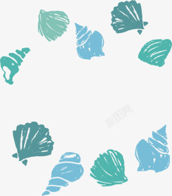 一堆海螺海洋生物手绘海螺高清图片