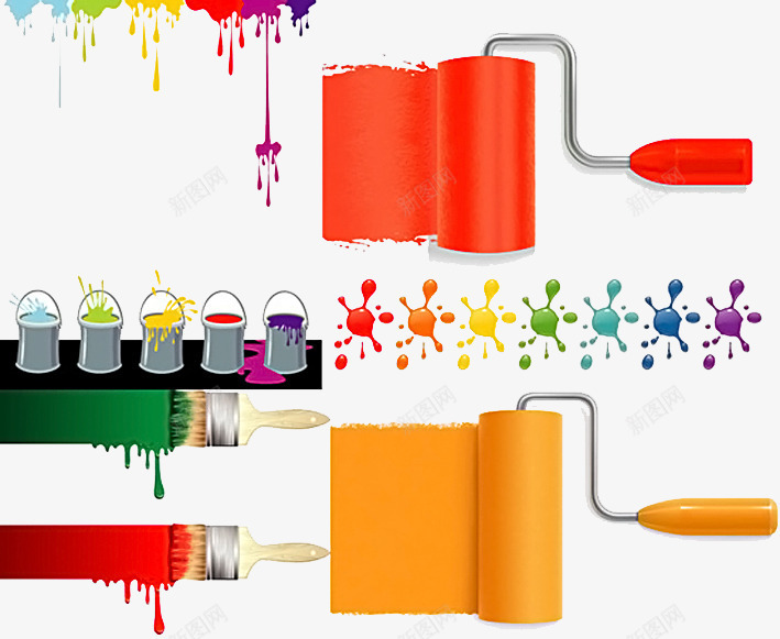 彩色画笔刷png免抠素材_新图网 https://ixintu.com 印记 油漆刷 油漆桶 画笔 笔刷