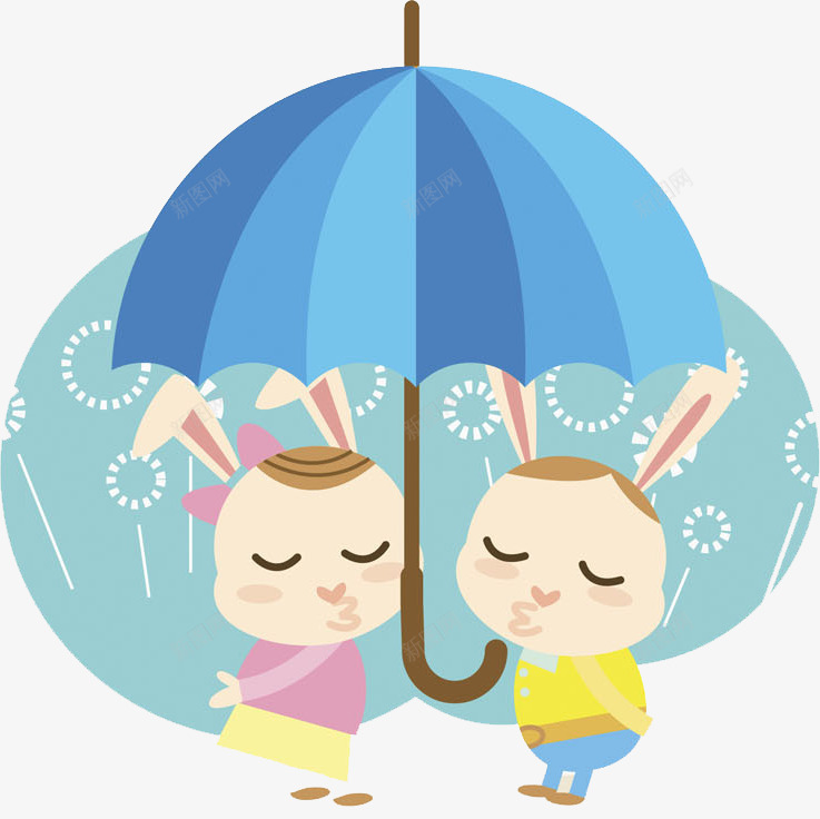 亲吻兔子png免抠素材_新图网 https://ixintu.com 亲吻 兔子 动物 印花 可爱 手绘 粉红耳朵 蓝色雨伞