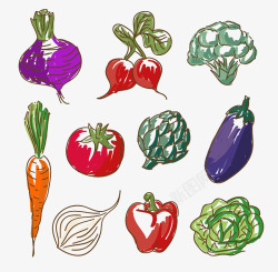 色彩感强手绘的蔬菜瓜果高清图片