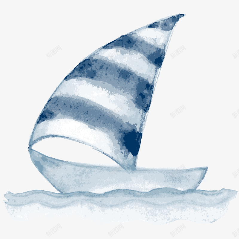 蓝色帆船png免抠素材_新图网 https://ixintu.com 手绘帆船 水彩帆船 海洋