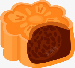 中秋节黄橙色卡通吃一口的月饼矢量图素材