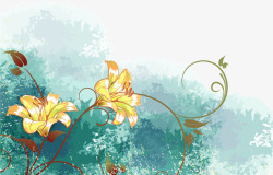 百合花藤蔓淡雅水彩花卉矢量图高清图片