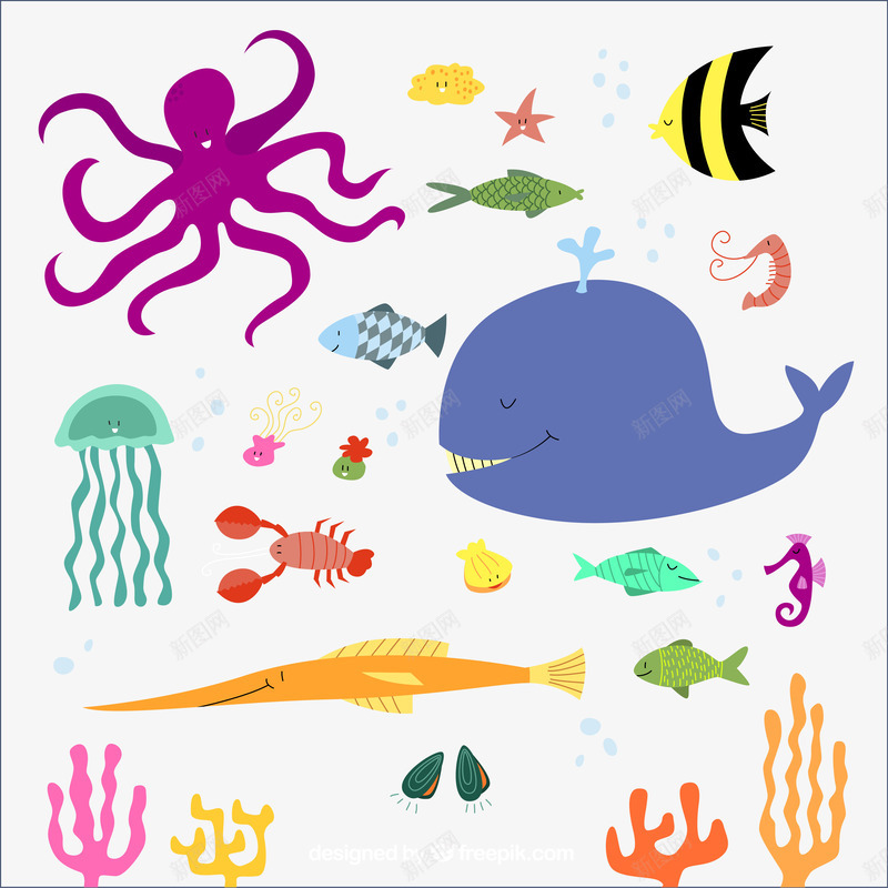 19种卡通海洋动植物png免抠素材_新图网 https://ixintu.com 海底 海洋 海洋动物