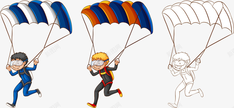 手绘跳伞运动png免抠素材_新图网 https://ixintu.com 卡通 幼儿绘画 手绘 滑翔伞 跳伞