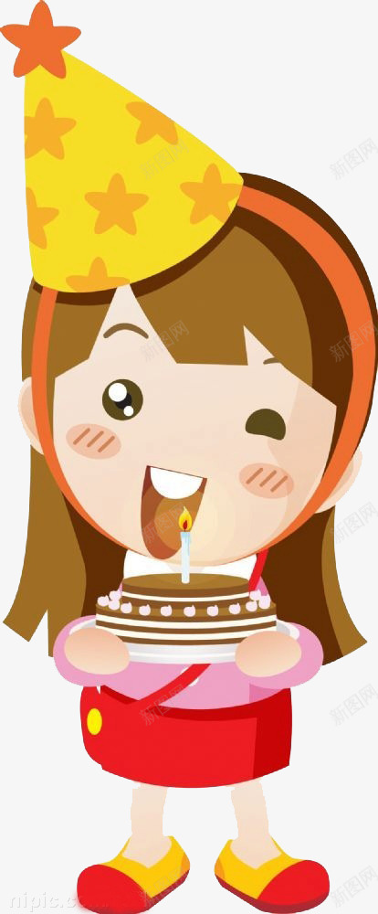 生日女孩png免抠素材_新图网 https://ixintu.com 卡通 可爱 女孩 星星印花 生日帽