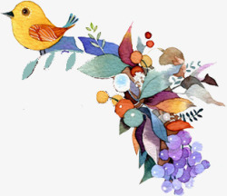 水彩艺术花鸟图案素材