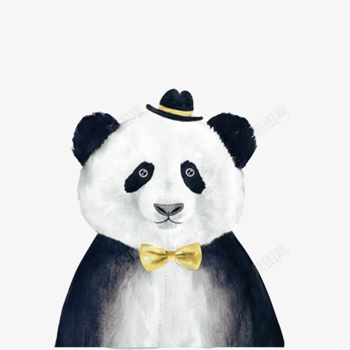 熊猫绅士片psd免抠素材_新图网 https://ixintu.com 国宝 带帽子 彩绘画 熊猫 黑白色