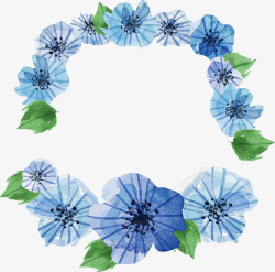 蓝色水彩花朵标题框素材