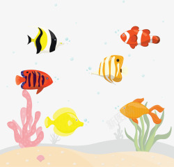 海底世界小鱼彩色游来游去的小鱼矢量图高清图片