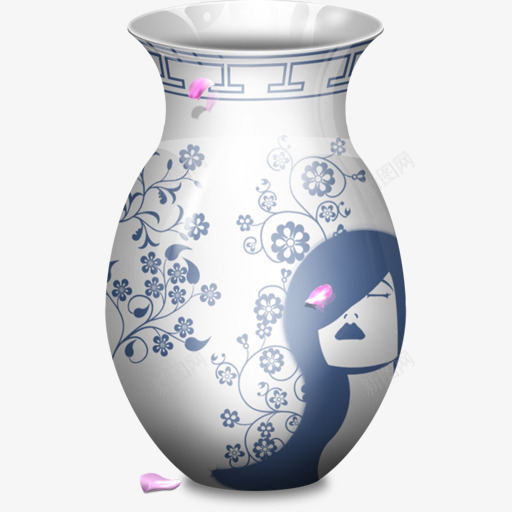 白色印花陶瓷花瓶png免抠素材_新图网 https://ixintu.com 印花 白色 花瓶 陶瓷