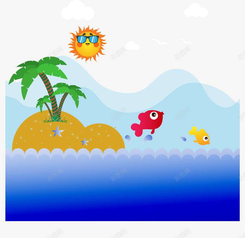 卡通色彩斑斓的热带岛屿海洋png免抠素材_新图网 https://ixintu.com 卡通 小岛屿 岛屿 海洋 热带 色彩斑斓