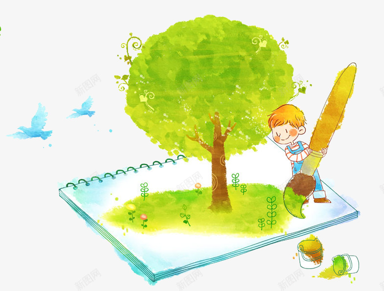 画画的男孩png免抠素材_新图网 https://ixintu.com 大画笔 小清新 手绘树木 手绘男孩 画小树的男孩 画画本 素描本 绘画本 绘画的男孩