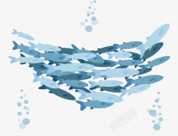 蓝色海洋游走的鱼群矢量图素材