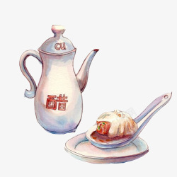 水晶醋碗小包子蘸醋手绘画片高清图片