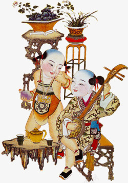 中国风中秋节童子古典图案素材