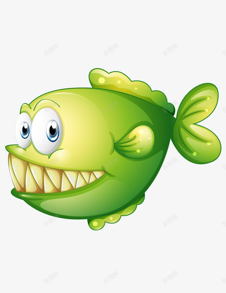卡通手绘绿色利齿小鱼png免抠素材_新图网 https://ixintu.com 利齿的小鱼 卡通的海洋生物 手绘的小鱼 绿色的小鱼