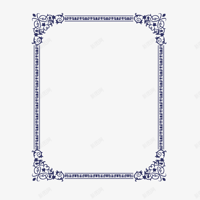 蓝色矩形四角印花边框png免抠素材_新图网 https://ixintu.com 印花 四角 矩形 竖边框 蓝色 边框