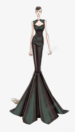 修身长裙外国服装黑色长裙绘画高清图片