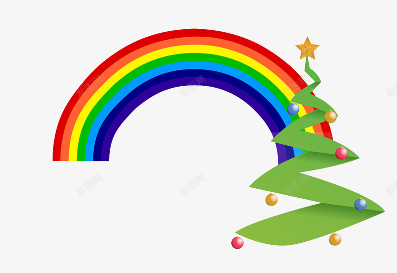 手绘彩虹圣诞树png免抠素材_新图网 https://ixintu.com 圣诞树 彩球 彩色 彩虹笔刷 手绘彩虹 折线 星星 自然景观