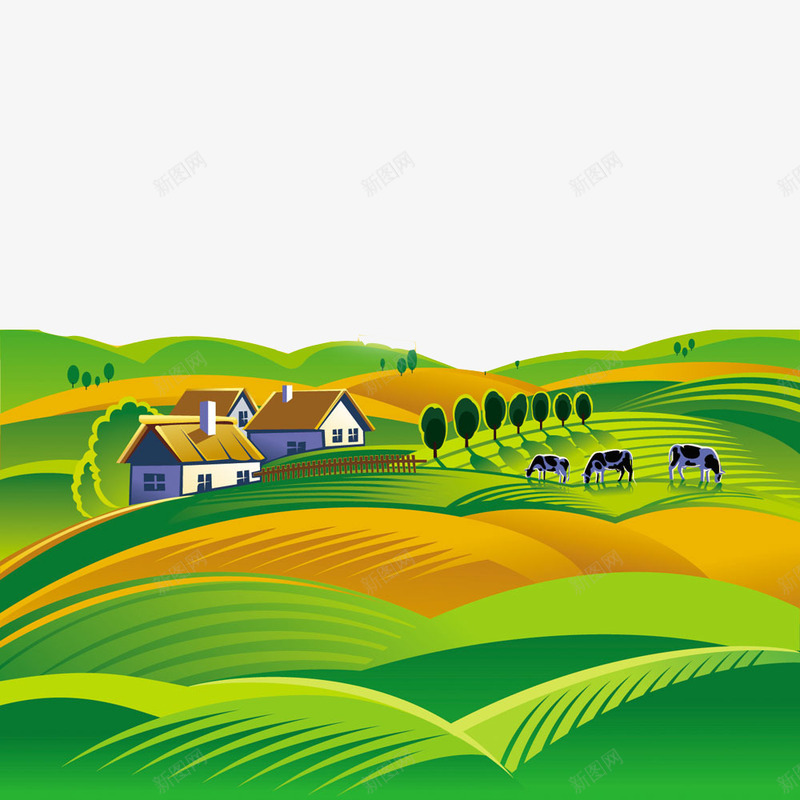 绘画的自然png免抠素材_新图网 https://ixintu.com 房子 油画 绿色 装饰 风景 黄土