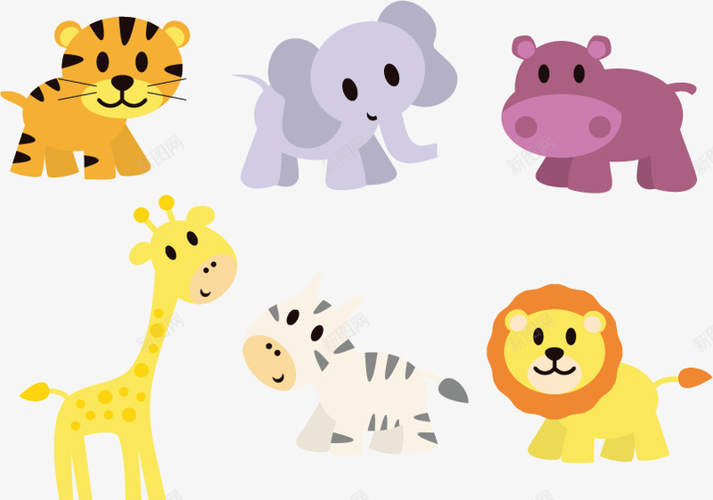 卡通动物png免抠素材_新图网 https://ixintu.com 儿童绘画 动物 可爱 大象 彩色卡通 斑马 河马 狮子 老虎 长颈鹿